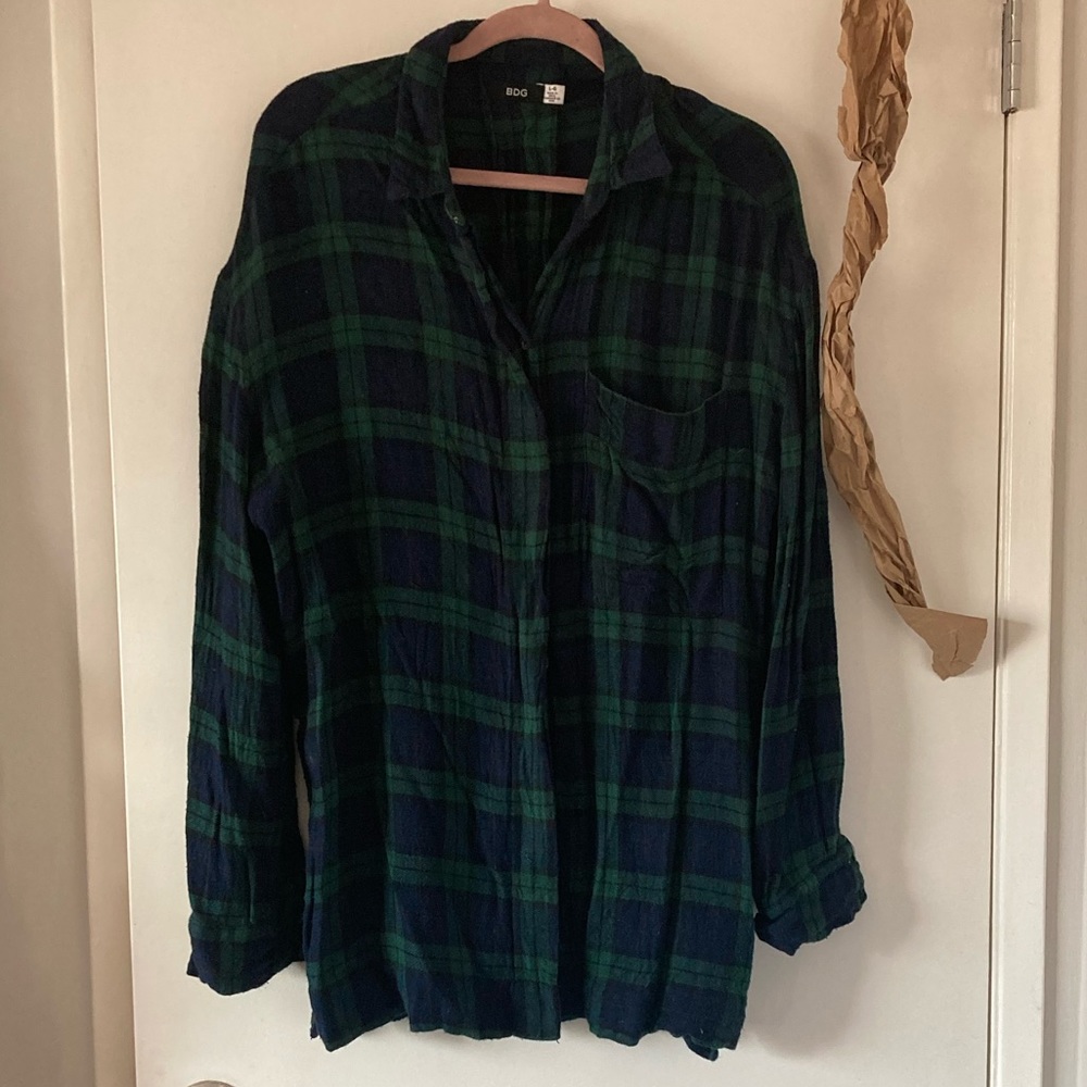 BDG blue and green plaid button down